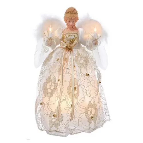 Finials And Tree Toppers>Tannenbaum Holiday Shop 10-Light Ivory And Gold Angel Treetop