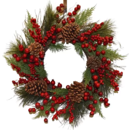 Floral, Wreaths, And Garland>Tannenbaum Holiday Shop 24" Pine-Cone-Berry Wreath