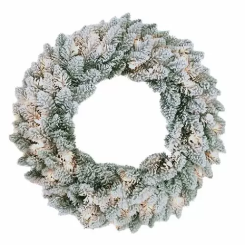 Floral, Wreaths, And Garland>Tannenbaum Holiday Shop 24" Pre-Lit Warm White Snow Pine Wreath