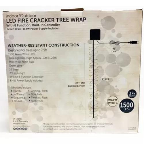 Lights And Lite-Up Decor>Tannenbaum Holiday Shop 37' Warm White Firecracker Tree Wrap 1500 Led