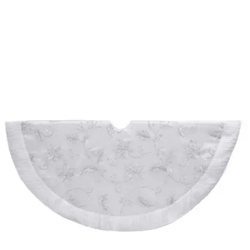 Trees And Tree Skirts>Tannenbaum Holiday Shop 50" White Tree Skirt With Sequin Flowers