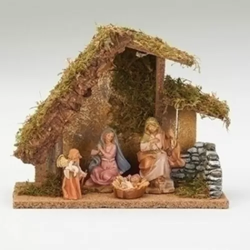 Nativity Sets And Religious Ornaments>Tannenbaum Holiday Shop 5" Scale 4 Pc Nativity Set With Italian Stable