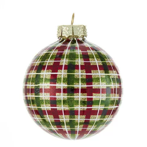 Traditional Christmas Ornaments>Tannenbaum Holiday Shop 80Mm Red And Green Plaid Glass Ball Ornaments