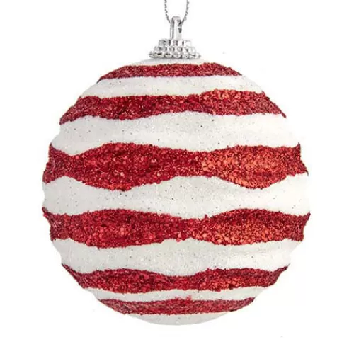 Traditional Christmas Ornaments>Tannenbaum Holiday Shop 80Mm Red And White Glitter Ball Ornament