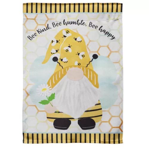 Garden Flags>Tannenbaum Holiday Shop Bee Humble Bee Gnome Garden Lustre Flag