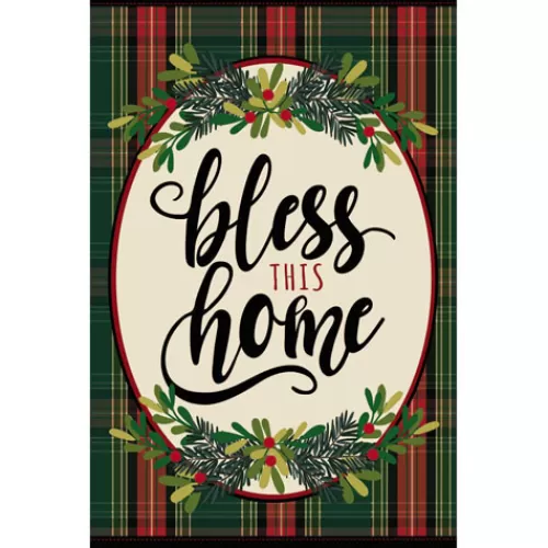 Outdoor Decor>Tannenbaum Holiday Shop Bless This Home Plaid Garden Linen Flag