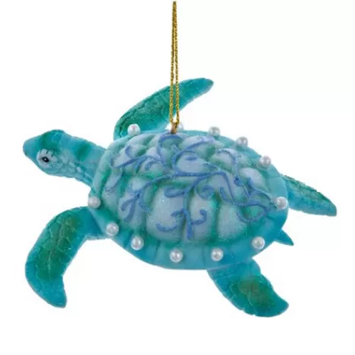 Animal Ornaments^Tannenbaum Holiday Shop Blue & Green Sea Turtle With Scroll Pattern Orn