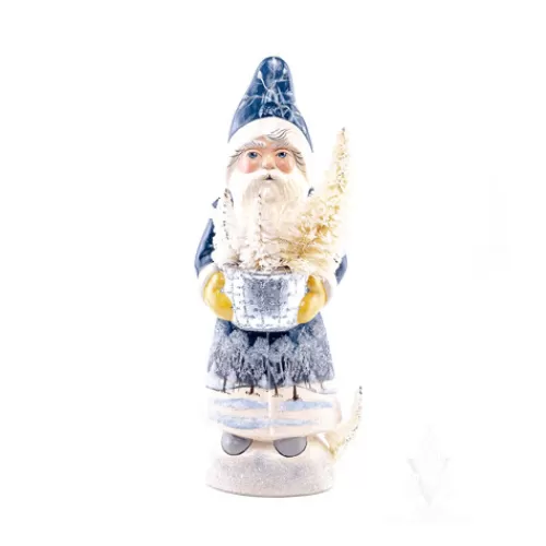 Santa Figurines>Tannenbaum Holiday Shop Blue Santa With Silver Bowl And Winter Scene