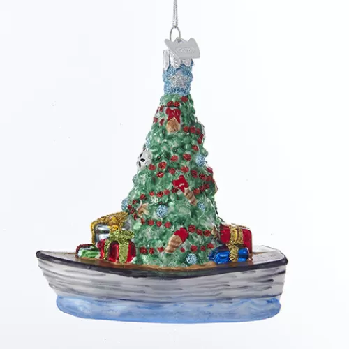 Novelty Ornaments^Tannenbaum Holiday Shop Boat With Christmas Tree Glass Ornament