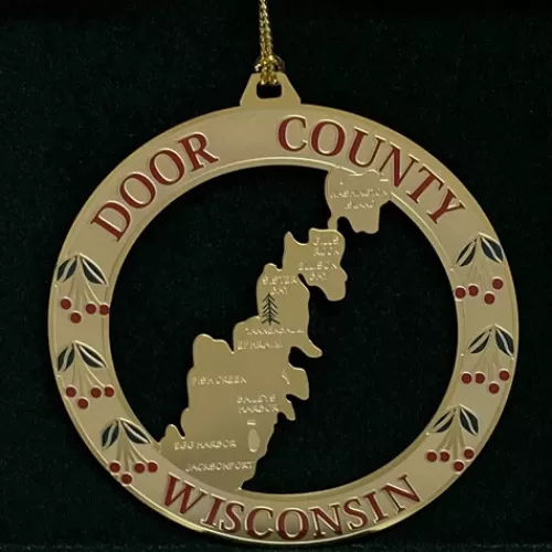 Door County Ornaments And Gifts>Tannenbaum Holiday Shop Brass Door County Map Ornament