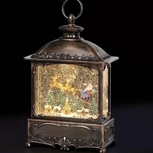 Snowglobes, Waterglobes, And Music Boxes>Tannenbaum Holiday Shop Bronze Swirl Lantern Santa Over Town