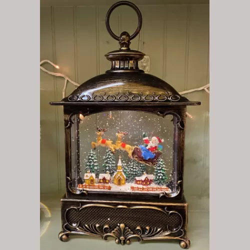 Snowglobes, Waterglobes, And Music Boxes>Tannenbaum Holiday Shop Bronze Swirl Lantern Santa Over Town