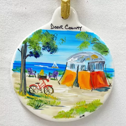 Door County Ornaments And Gifts>Tannenbaum Holiday Shop Camping In Door County Flat Ornament