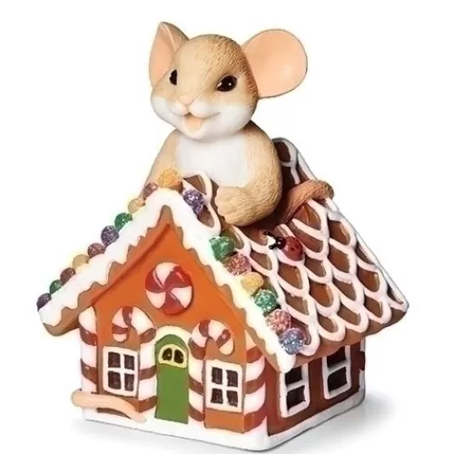 Gingerbread Ornaments, Houses, And Decor>Tannenbaum Holiday Shop Charming Tails Mouse On Gingerbread House