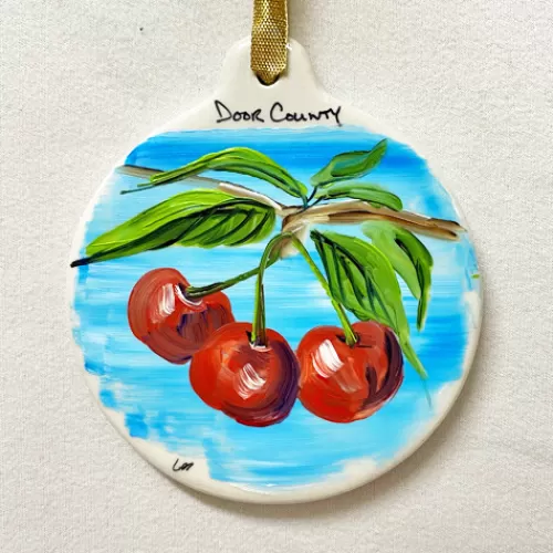 Door County Ornaments And Gifts>Tannenbaum Holiday Shop Cherries On Flat Ornament