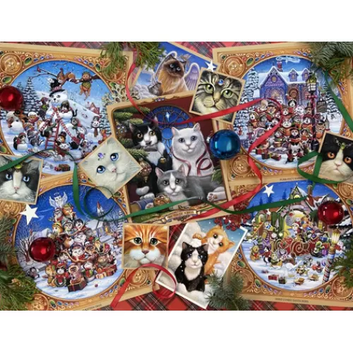 Puzzles And Toys>Tannenbaum Holiday Shop Christmas Cats Jigsaw Puzzle 1000 Piece