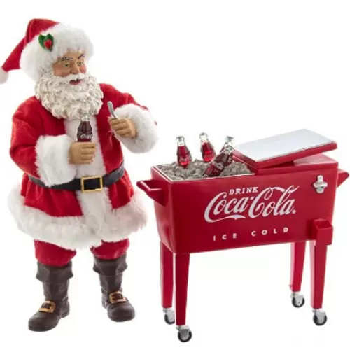 Food And Beverage Ornaments^Tannenbaum Holiday Shop Fabriche™ Coca-Cola® Santa With Table Cooler, 2-Piece Set