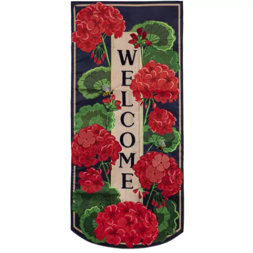 Garden Flags>Tannenbaum Holiday Shop Geranium Welcome Everlasting Impressions Textile Decor