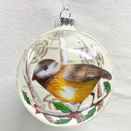 Animal Ornaments^Tannenbaum Holiday Shop Glass Chickadee Ball Ornament