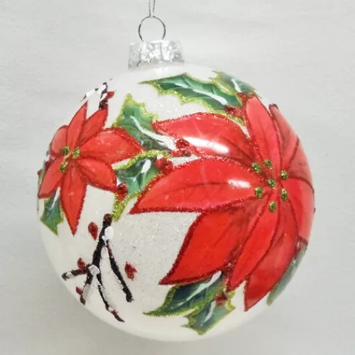 Traditional Christmas Ornaments>Tannenbaum Holiday Shop Glass Poinsettia Ball Ornament