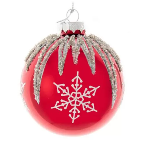 Traditional Christmas Ornaments>Tannenbaum Holiday Shop Glass Red And Silver Snowflake Ball Orn