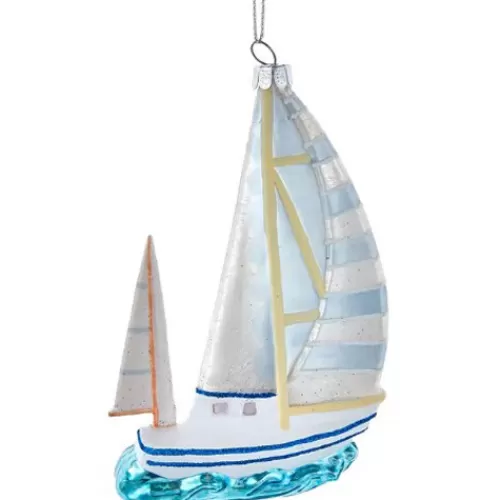 Sport Ornaments>Tannenbaum Holiday Shop Glass Sailboat On Water Ornament