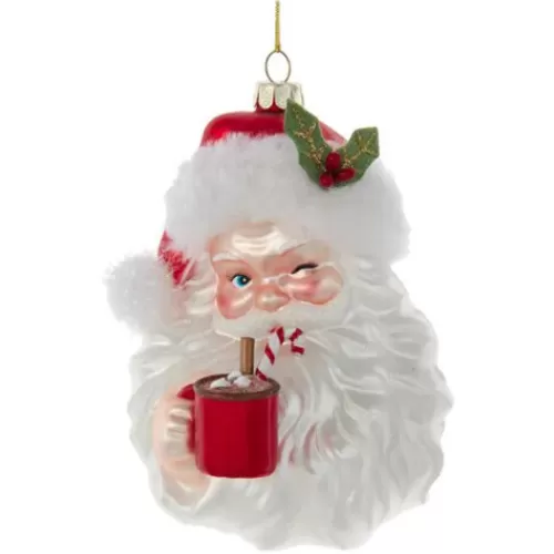 Santa Ornaments^Tannenbaum Holiday Shop Glass Santa With Cocoa Mug Ornament