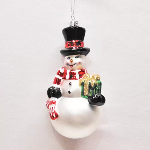 Snowman Ornaments>Tannenbaum Holiday Shop Glass Snowman With Gift Ornament