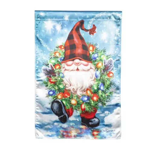 Garden Flags>Tannenbaum Holiday Shop Gnome With Christmas Wreath House Flag