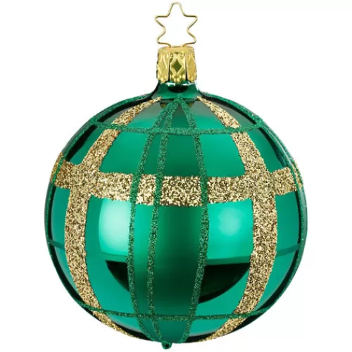 Traditional Christmas Ornaments>Tannenbaum Holiday Shop Green/Gold Plaid Ball