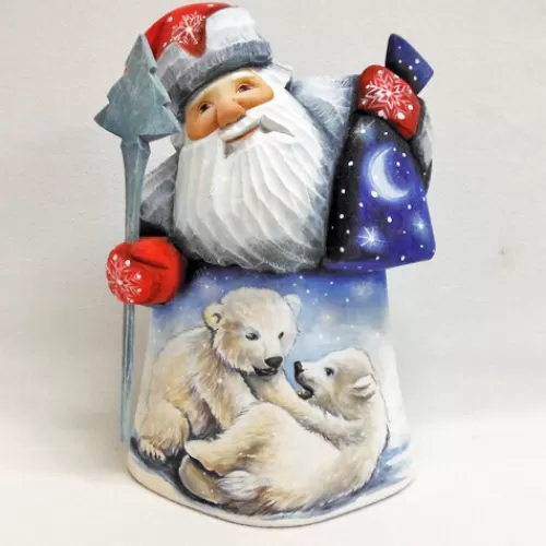 Santa Figurines>Tannenbaum Holiday Shop Grey Santa With Polar Bears