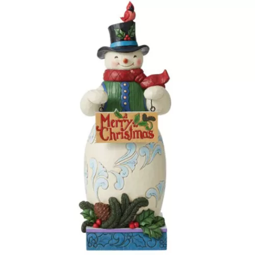 Snowman Figurines>Tannenbaum Holiday Shop Large Snowman Statue With 2-Sided Sign