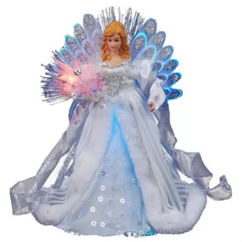 Angels Figurines And Ornaments>Tannenbaum Holiday Shop Led Fiber-Optic White And Silver Angel Treetop