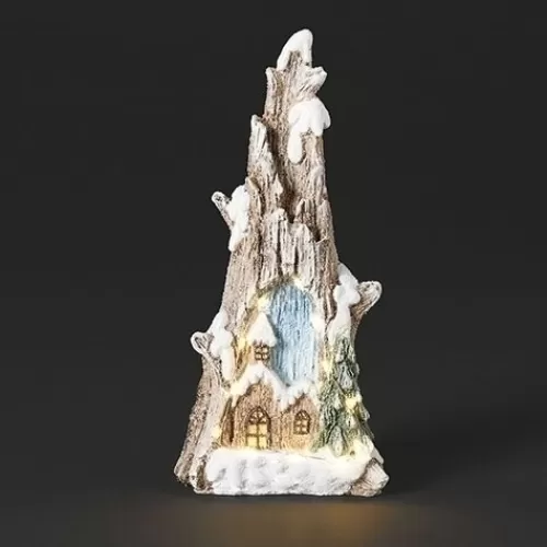 Lights And Lite-Up Decor>Tannenbaum Holiday Shop Lit Carved Log Church Scene