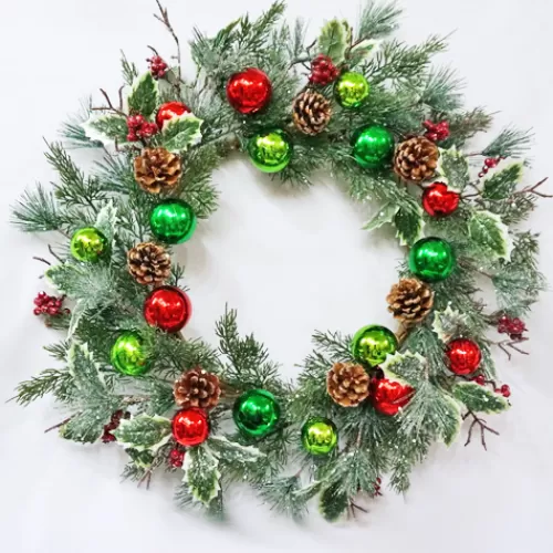 Floral, Wreaths, And Garland>Tannenbaum Holiday Shop Metallic Ball Pine & Holly Wreath