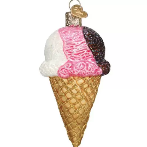 Food And Beverage Ornaments^Tannenbaum Holiday Shop Neapolitan Ice Cream Cone