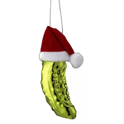 Food And Beverage Ornaments^Tannenbaum Holiday Shop Noble Gems Pickle In Santa Hat