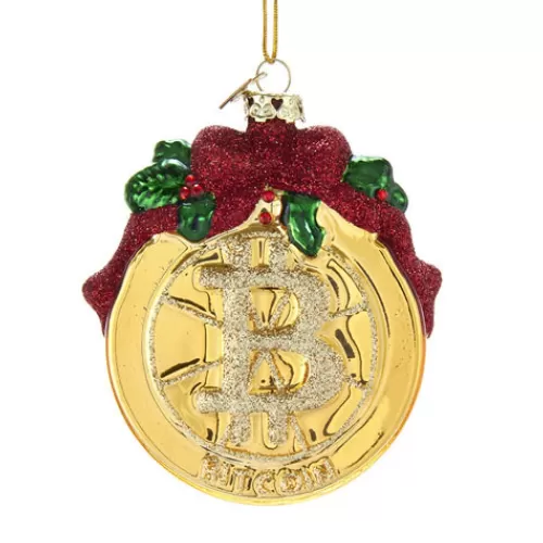 Food And Beverage Ornaments^Tannenbaum Holiday Shop Noble Gems(Tm) Bitcoin Glass Ornament