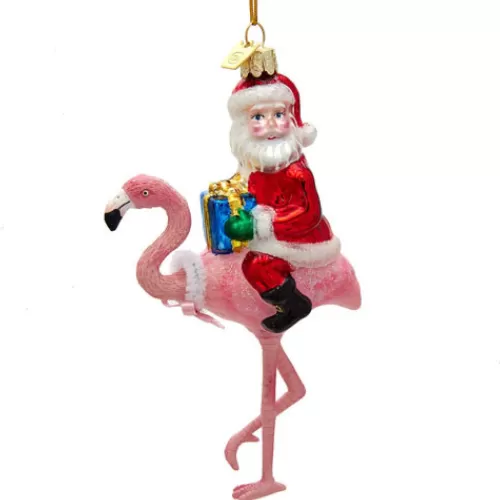 Animal Ornaments^Tannenbaum Holiday Shop Noble Gems(Tm) Glass Santa With Flamingo Ornament