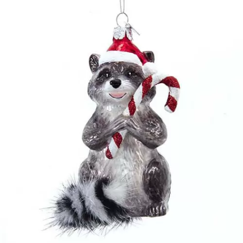 Animal Ornaments^Tannenbaum Holiday Shop Noble Gems(Tm) Raccoon With Candy Cane Glass Ornament