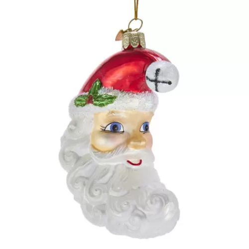 Santa Ornaments^Tannenbaum Holiday Shop Noble Gems(Tm) Santa Moon Face Glass Ornament