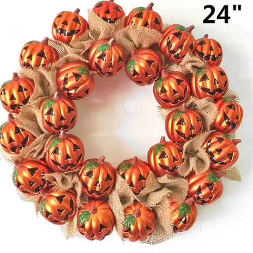 Floral And Garland>Tannenbaum Holiday Shop Pumpkin Wreath With Linen Ribbon