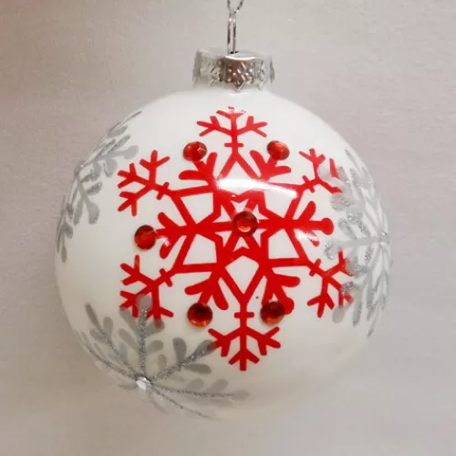 Traditional Christmas Ornaments>Tannenbaum Holiday Shop Red & Silver Snowflake Glass Ball Ornament