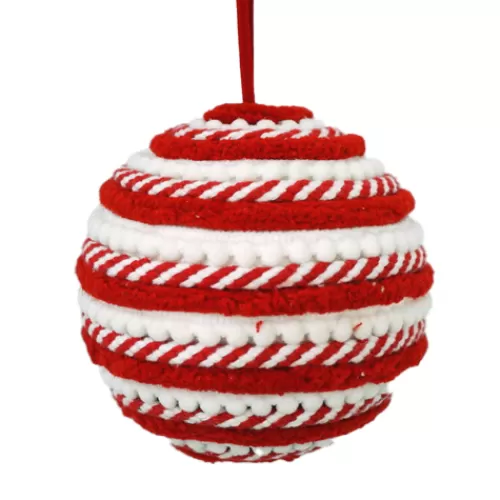 Traditional Christmas Ornaments>Tannenbaum Holiday Shop Red & White Felted Candy Ball Orn