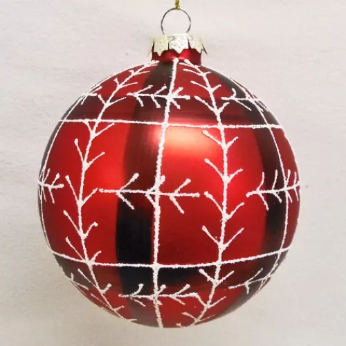 Traditional Christmas Ornaments>Tannenbaum Holiday Shop Red, Black & White Plaid Glass Ball Ornament