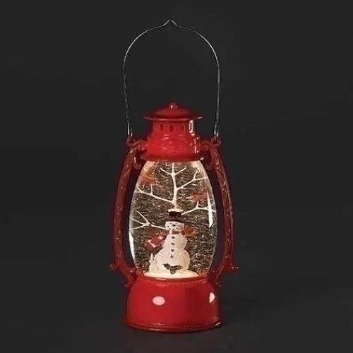 Snowman Figurines>Tannenbaum Holiday Shop Red Swirl Lantern With Snowman & Cardinals