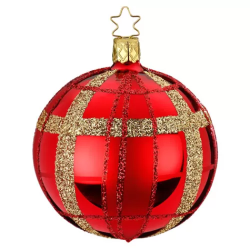 Traditional Christmas Ornaments>Tannenbaum Holiday Shop Red/Gold Plaid Ball