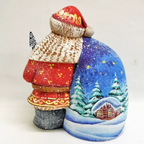 Santa Figurines>Tannenbaum Holiday Shop Santa With A Blue Bag With Winter Scene