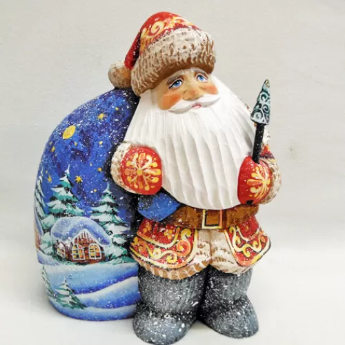 Santa Figurines>Tannenbaum Holiday Shop Santa With A Blue Bag With Winter Scene