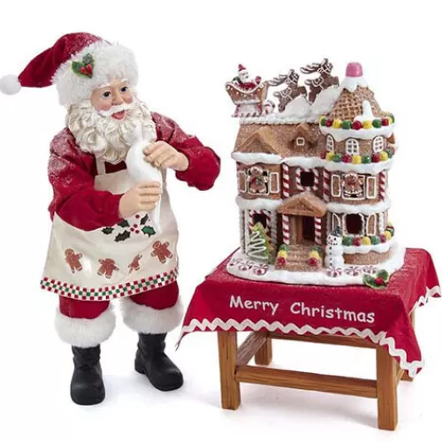 Santa Figurines>Tannenbaum Holiday Shop Santa With Gingerbread House, 2-Piece Set